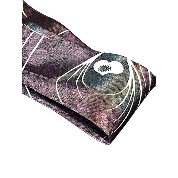 Vintage Bossanoba Silk Tie With Purple & Cream Abstract Floral  and Heart Design - Picture 4 of 10